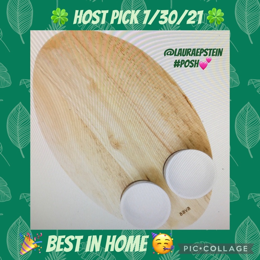 Aava ellipse wooden serving platter with 2 cups